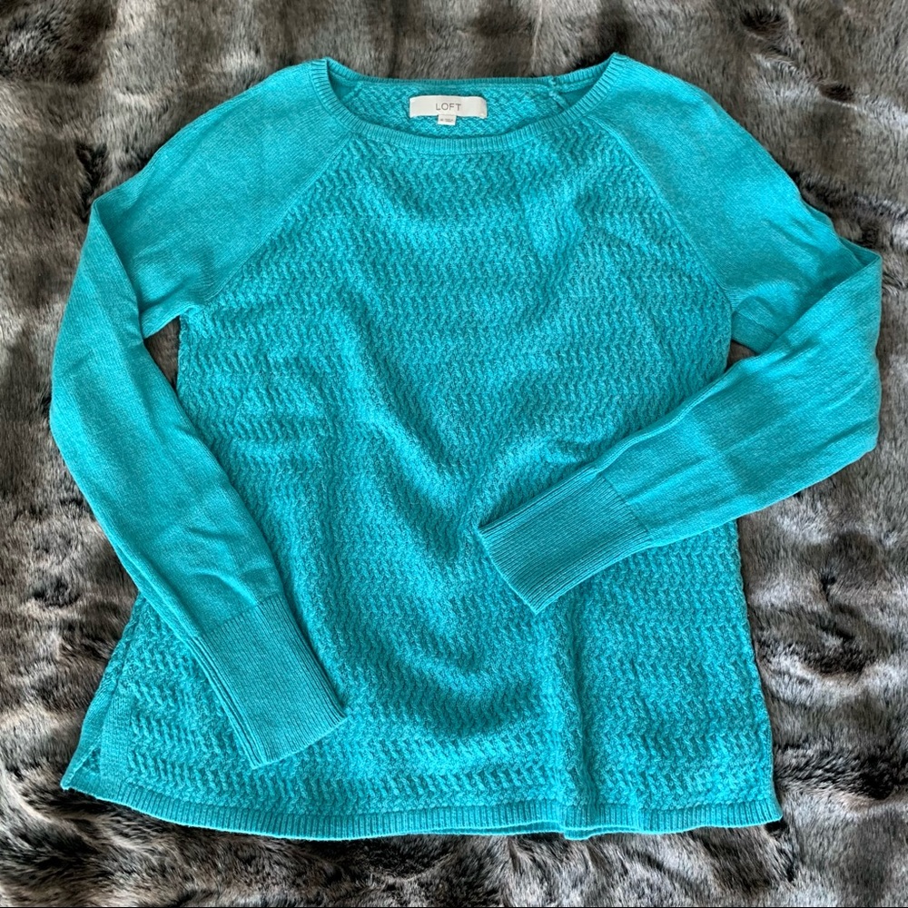 Loft Herringbone Teal Sweater